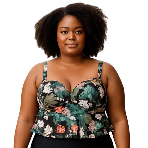 Torrid Swim Tankini Top Size 6 6X Underwire Removable Straps Hawaiian Tropical - Picture 1 of 11